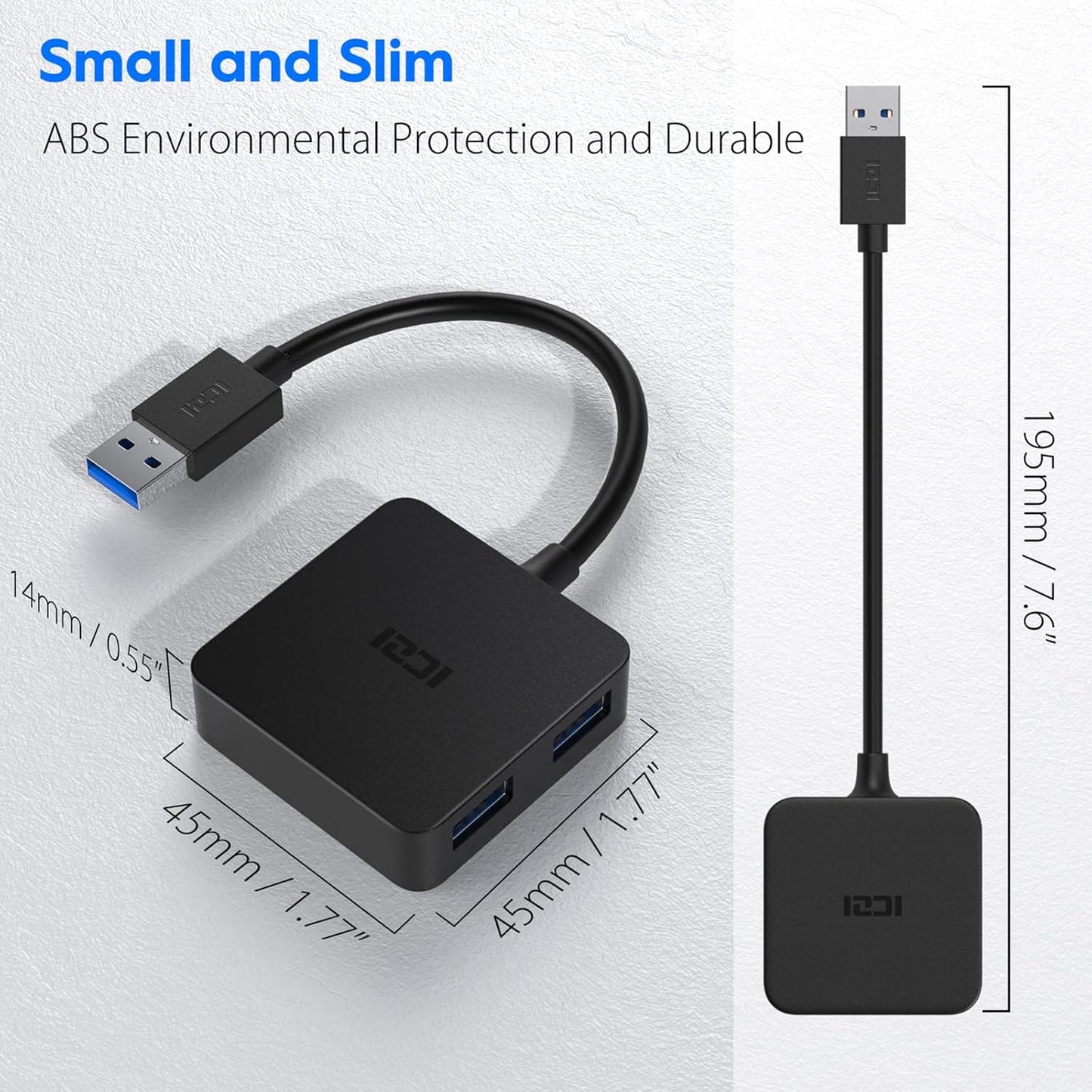 USB 3.0 Hub, 4 Ports USB Splitter Multiple Extender for Laptop, PC, Macbook, Mac Mini, Imac, Surface Pro, Mobile HDD