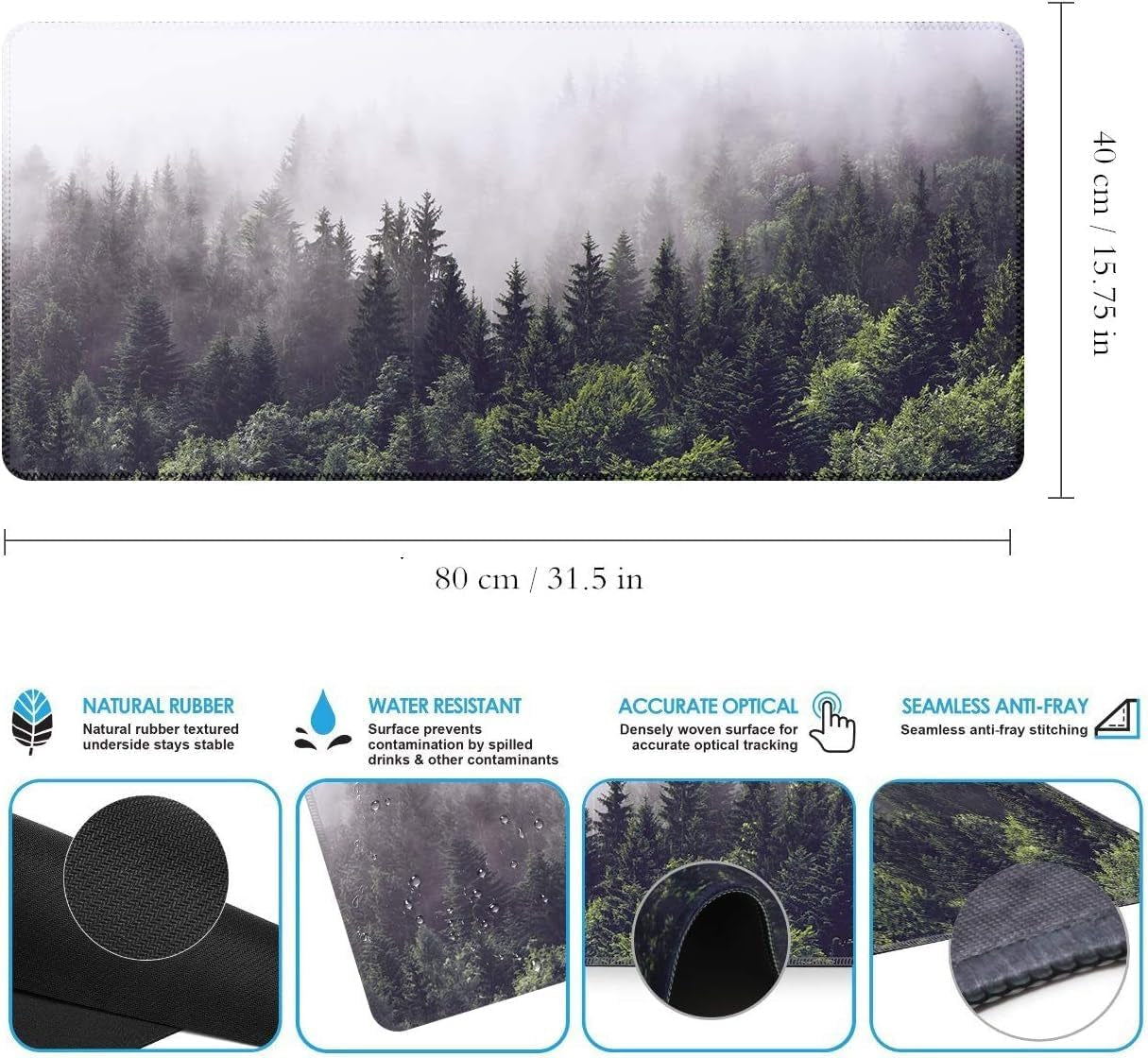 Extended Gaming Mouse Pad, Large Non-Slip Rubber Base Mousepad with Stitched Edges, Waterproof Keyboard Mouse Mat Desk Pad for Work, Game, Office, Home - Forest (Extended X-Large)