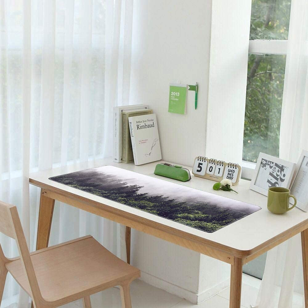 Extended Gaming Mouse Pad, Large Non-Slip Rubber Base Mousepad with Stitched Edges, Waterproof Keyboard Mouse Mat Desk Pad for Work, Game, Office, Home - Forest (Extended X-Large)